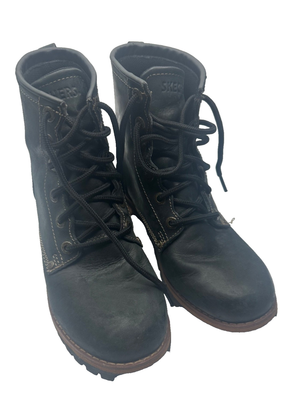 Skechers Womens 8 Laramie 2 Combat Boots Black Leather Chunky 47808 Grunge Y2K